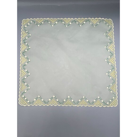 Sheer Hanky Yellow White Rose Rolled Hem Bridal Handkerchief Square 14" Delicate - Picture 3 of 10